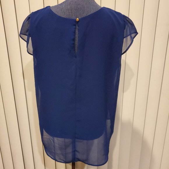 Twine & String Blue Cap Sleeve Business Casual Top Juniors Women's X-Large - Picture 2 of 8